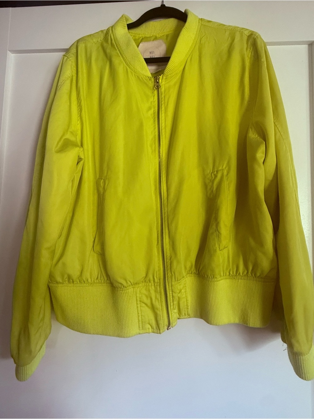 Anthropologie Hei Hei Juneworthy Bomber Jacket XL Neon Yellow Zip Up